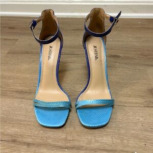 JustFab Two-Tone Blue Ankle Strap Heels